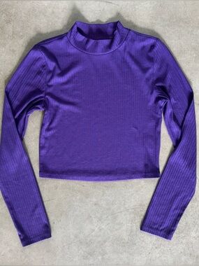 Primark Purple Ribbed Mock Neck Long Sleeve Crop Top